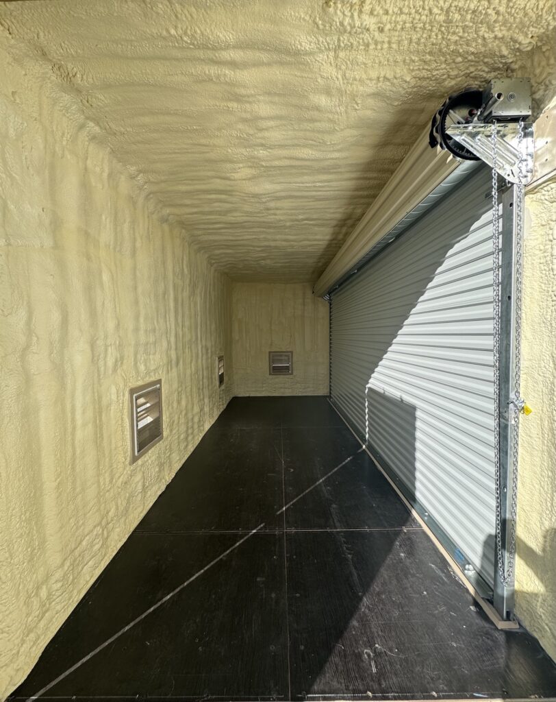 inside of shipping container modified for EV battery storage